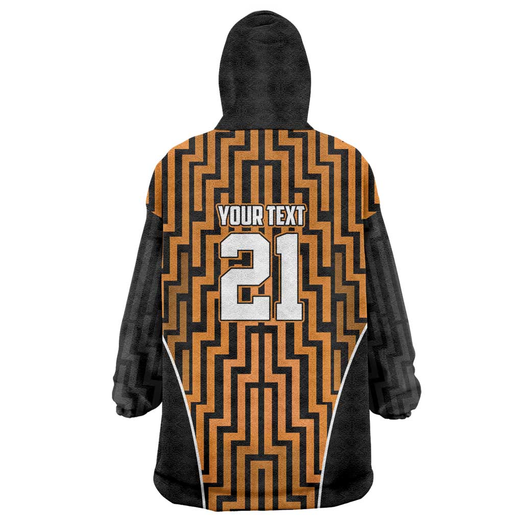 Custom Basketball New Zealand Wearable Blanket Hoodie Gold Maori Ta Moko Indigenous - Polynesian Pride