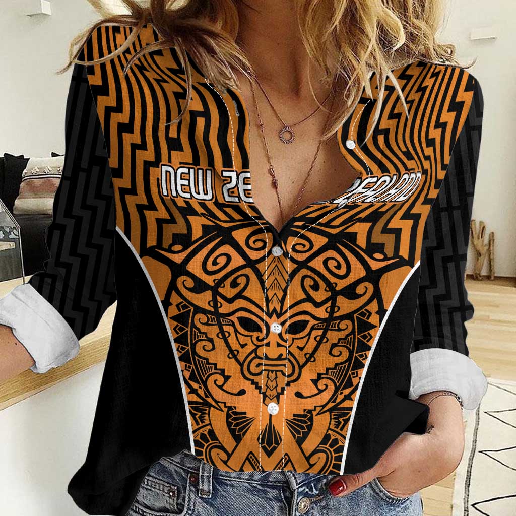 Custom Basketball New Zealand Women Casual Shirt Gold Maori Ta Moko Indigenous - Polynesian Pride