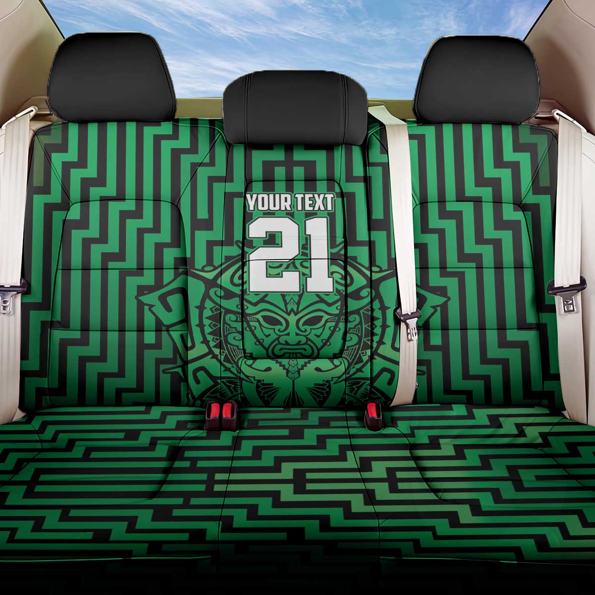 Custom Basketball New Zealand Back Car Seat Cover Green Maori Ta Moko Indigenous - Polynesian Pride