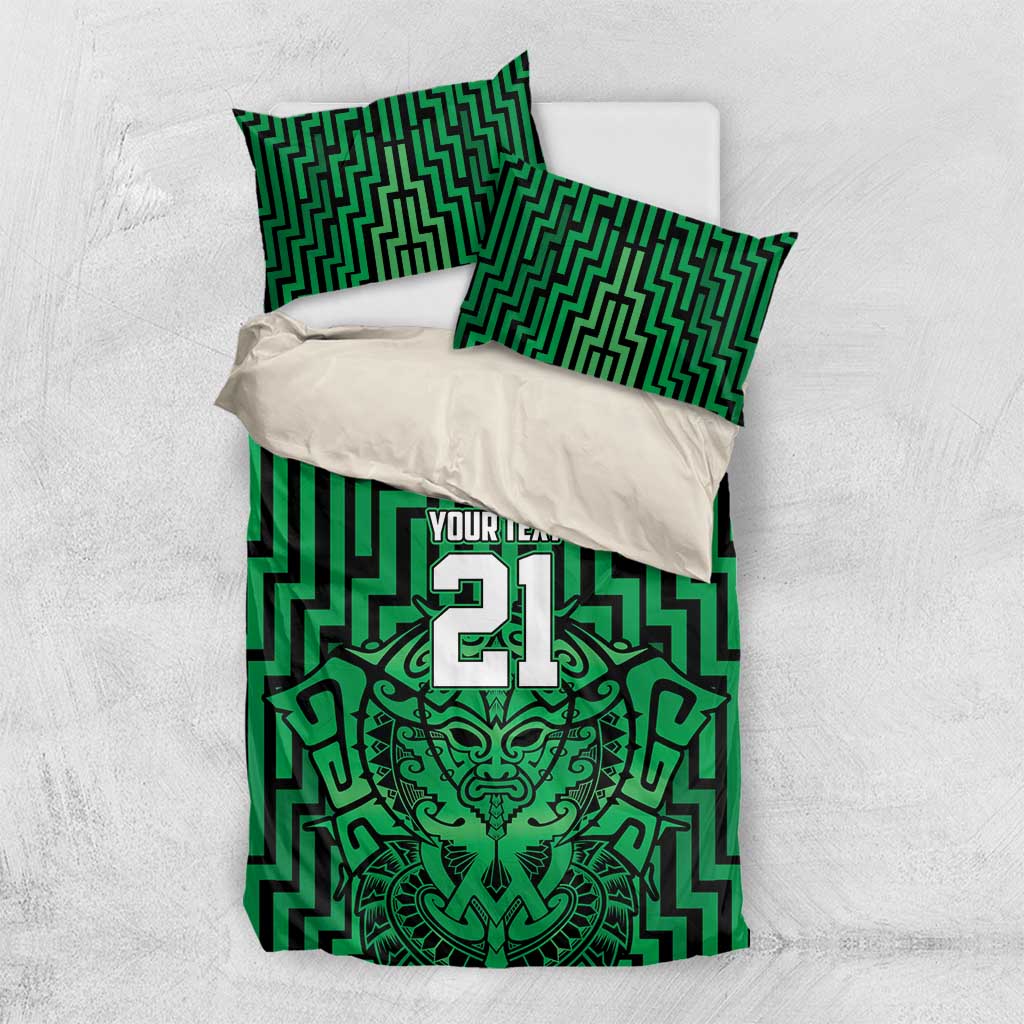 Custom Basketball New Zealand Bedding Set Green Maori Ta Moko Indigenous - Polynesian Pride