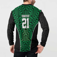 Custom Basketball New Zealand Button Sweatshirt Green Maori Ta Moko Indigenous - Polynesian Pride