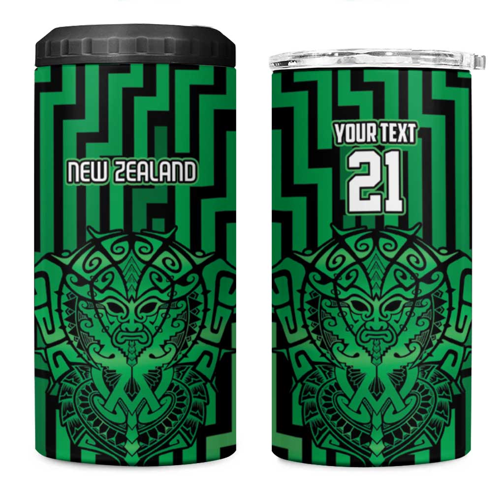 Custom Basketball New Zealand 4 in 1 Can Cooler Tumbler Green Maori Ta Moko Indigenous - Polynesian Pride