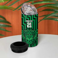 Custom Basketball New Zealand 4 in 1 Can Cooler Tumbler Green Maori Ta Moko Indigenous - Polynesian Pride