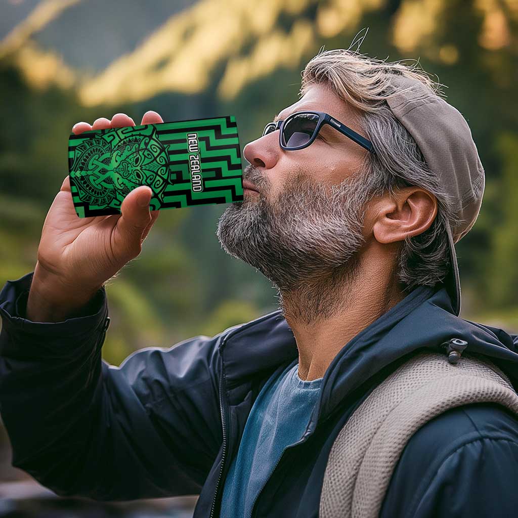 Custom Basketball New Zealand 4 in 1 Can Cooler Tumbler Green Maori Ta Moko Indigenous - Polynesian Pride