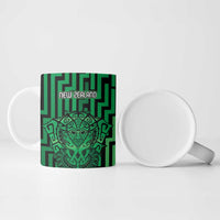 Custom Basketball New Zealand Ceramic Mug Green Maori Ta Moko Indigenous - Polynesian Pride
