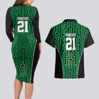 Custom Basketball New Zealand Couples Matching Long Sleeve Bodycon Dress and Hawaiian Shirt Green Maori Ta Moko Indigenous - Polynesian Pride