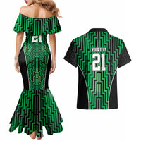 Custom Basketball New Zealand Couples Matching Mermaid Dress and Hawaiian Shirt Green Maori Ta Moko Indigenous - Polynesian Pride