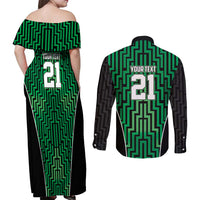 Custom Basketball New Zealand Couples Matching Off Shoulder Maxi Dress and Long Sleeve Button Shirt Green Maori Ta Moko Indigenous - Polynesian Pride