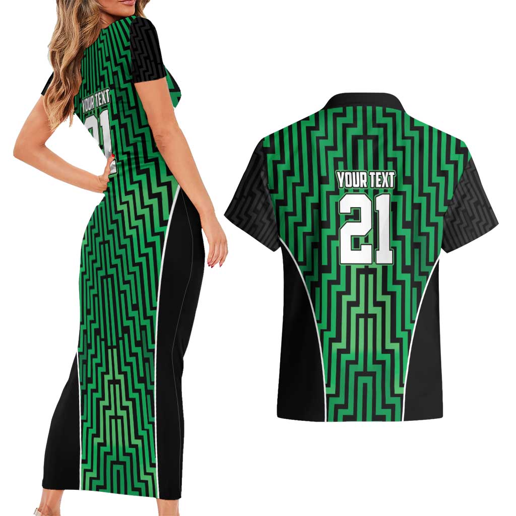 Custom Basketball New Zealand Couples Matching Short Sleeve Bodycon Dress and Hawaiian Shirt Green Maori Ta Moko Indigenous - Polynesian Pride