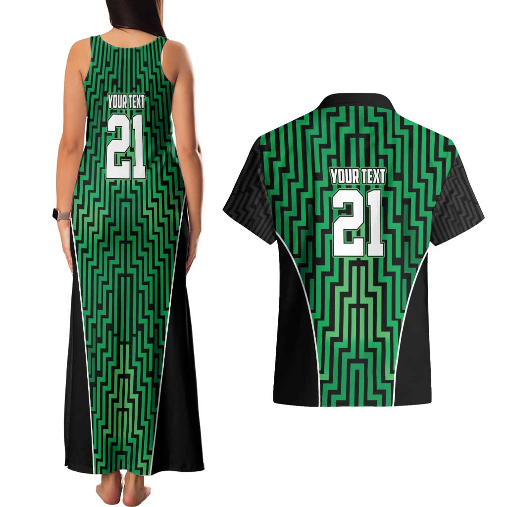 Custom Basketball New Zealand Couples Matching Tank Maxi Dress and Hawaiian Shirt Green Maori Ta Moko Indigenous - Polynesian Pride