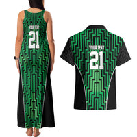 Custom Basketball New Zealand Couples Matching Tank Maxi Dress and Hawaiian Shirt Green Maori Ta Moko Indigenous - Polynesian Pride