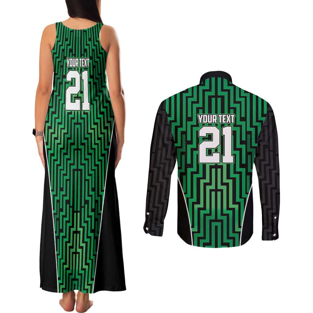 Custom Basketball New Zealand Couples Matching Tank Maxi Dress and Long Sleeve Button Shirt Green Maori Ta Moko Indigenous - Polynesian Pride