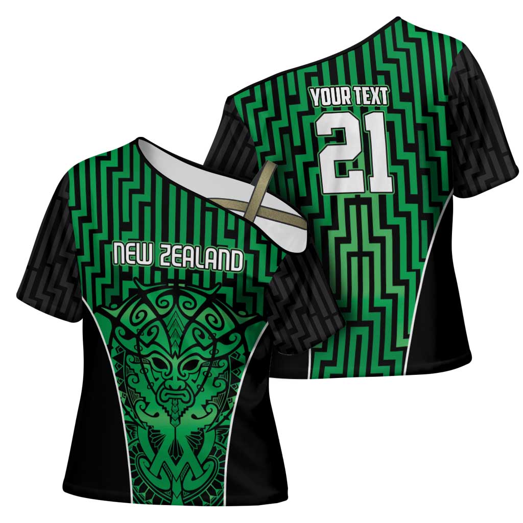 Custom Basketball New Zealand Cross Shoulder Shirt Green Maori Ta Moko Indigenous - Polynesian Pride