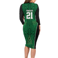 Custom Basketball New Zealand Family Matching Long Sleeve Bodycon Dress and Hawaiian Shirt Green Maori Ta Moko Indigenous - Polynesian Pride