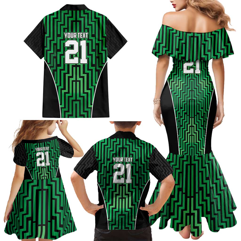 Custom Basketball New Zealand Family Matching Mermaid Dress and Hawaiian Shirt Green Maori Ta Moko Indigenous - Polynesian Pride