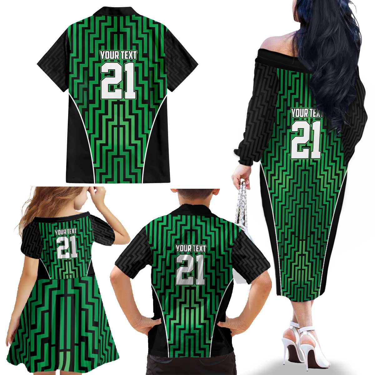 Custom Basketball New Zealand Family Matching Off The Shoulder Long Sleeve Dress and Hawaiian Shirt Green Maori Ta Moko Indigenous - Polynesian Pride