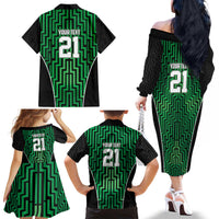 Custom Basketball New Zealand Family Matching Off The Shoulder Long Sleeve Dress and Hawaiian Shirt Green Maori Ta Moko Indigenous - Polynesian Pride