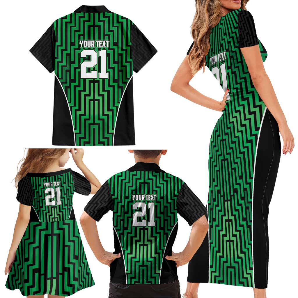 Custom Basketball New Zealand Family Matching Short Sleeve Bodycon Dress and Hawaiian Shirt Green Maori Ta Moko Indigenous - Polynesian Pride