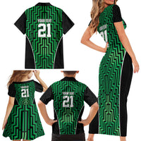 Custom Basketball New Zealand Family Matching Short Sleeve Bodycon Dress and Hawaiian Shirt Green Maori Ta Moko Indigenous - Polynesian Pride