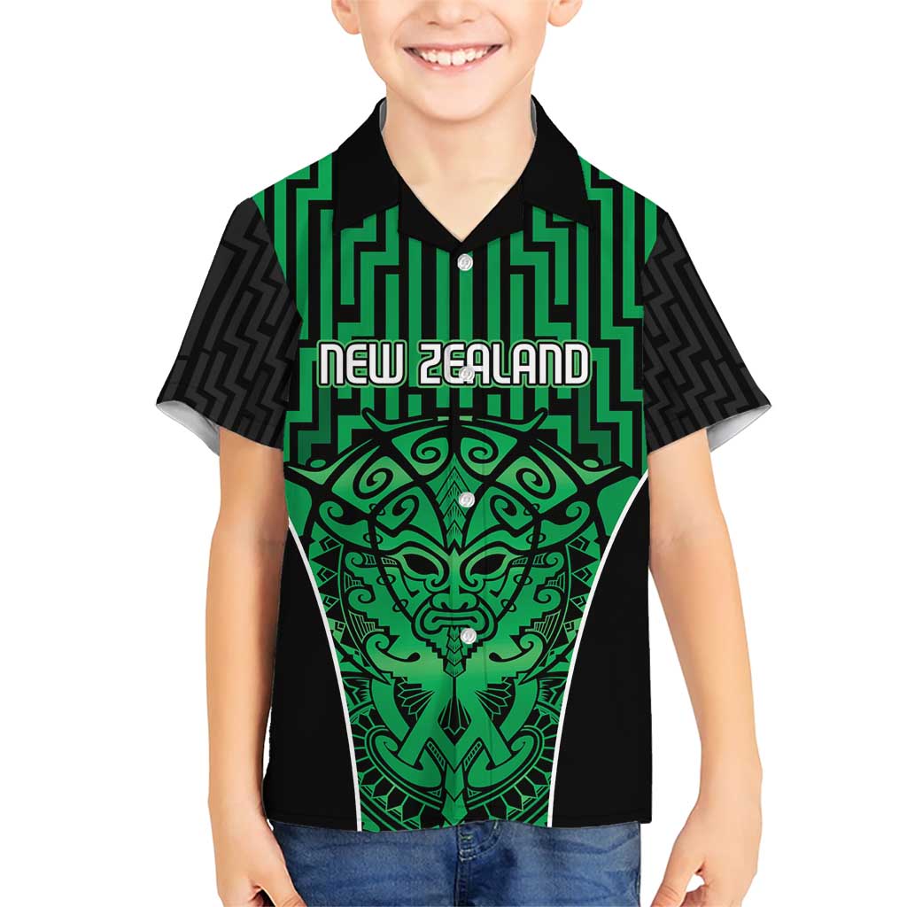 Custom Basketball New Zealand Family Matching Short Sleeve Bodycon Dress and Hawaiian Shirt Green Maori Ta Moko Indigenous - Polynesian Pride