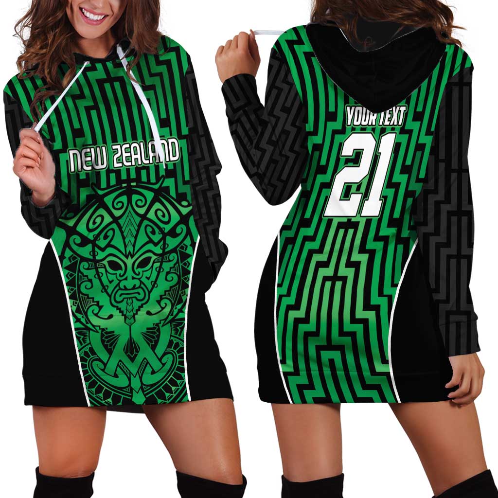 Custom Basketball New Zealand Hoodie Dress Green Maori Ta Moko Indigenous - Polynesian Pride