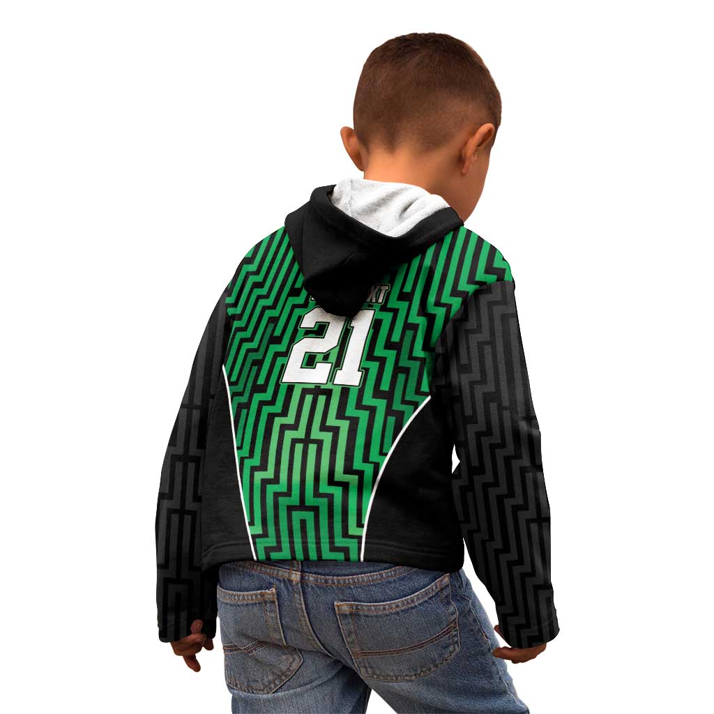 Custom Basketball New Zealand Kid Hoodie Green Maori Ta Moko Indigenous - Polynesian Pride