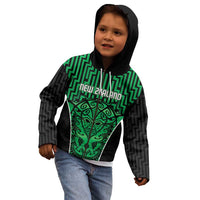 Custom Basketball New Zealand Kid Hoodie Green Maori Ta Moko Indigenous - Polynesian Pride