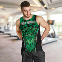 Custom Basketball New Zealand Men Tank Top Green Maori Ta Moko Indigenous - Polynesian Pride