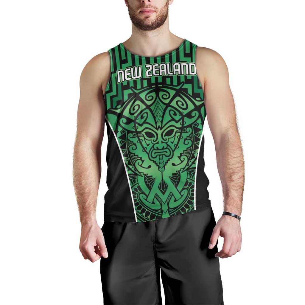Custom Basketball New Zealand Men Tank Top Green Maori Ta Moko Indigenous - Polynesian Pride