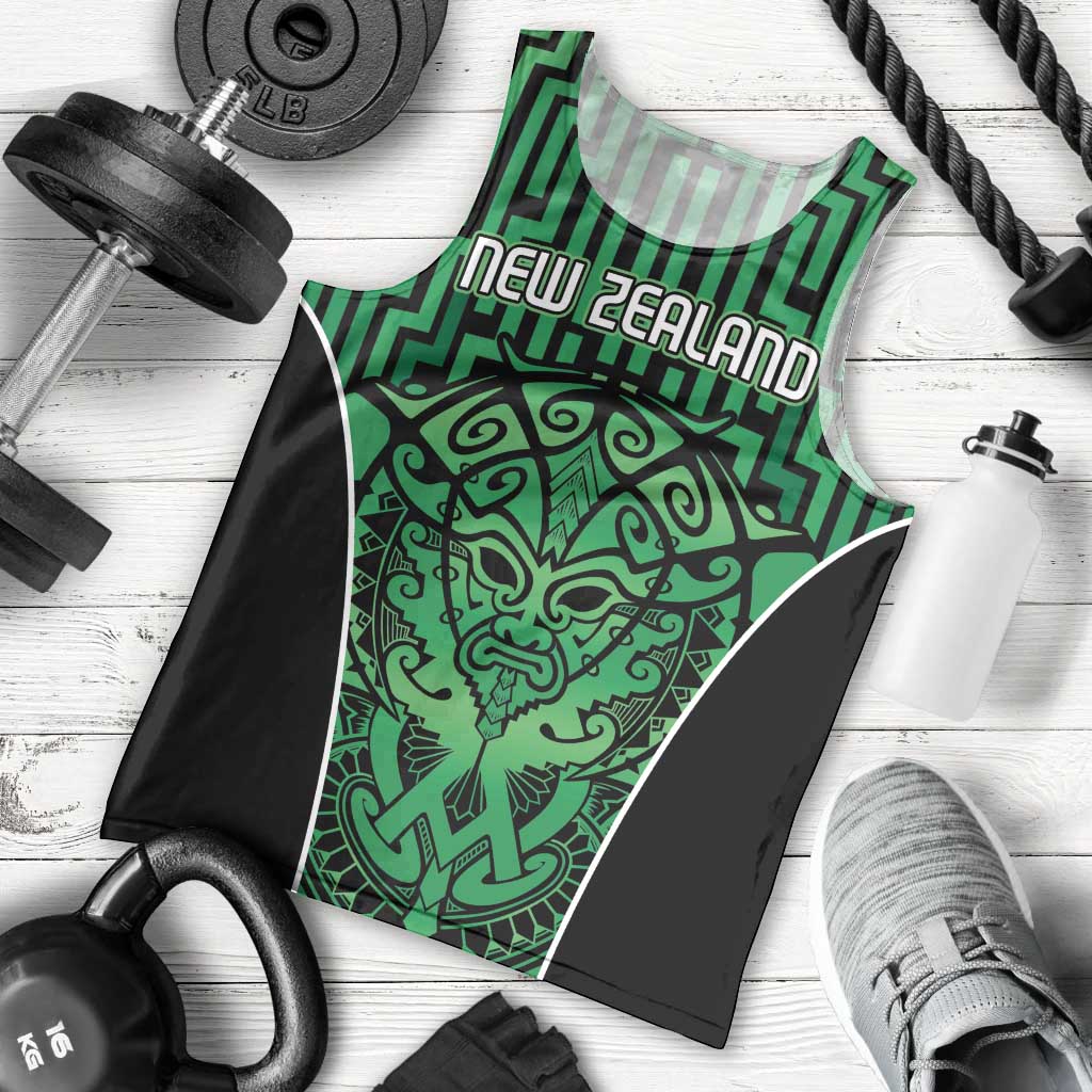 Custom Basketball New Zealand Men Tank Top Green Maori Ta Moko Indigenous - Polynesian Pride