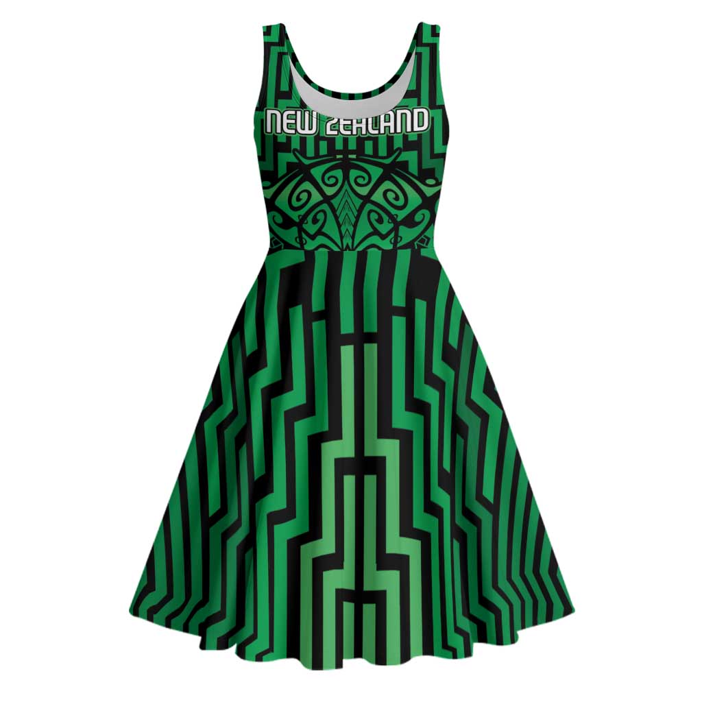 Custom Basketball New Zealand Midi Dress Green Maori Ta Moko Indigenous - Polynesian Pride