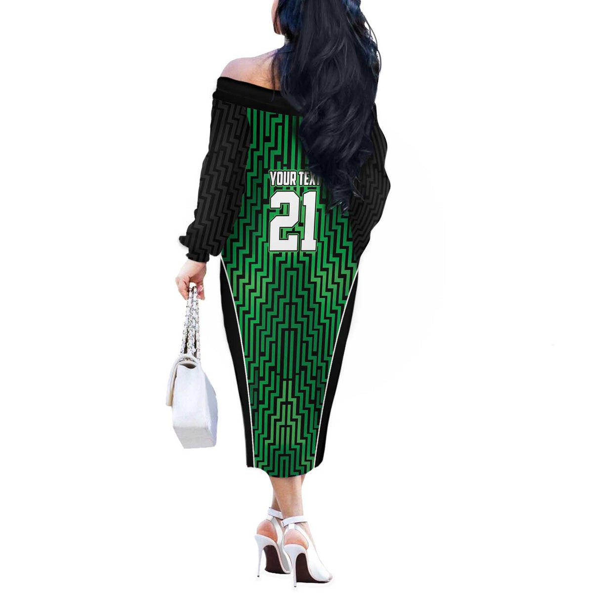 Custom Basketball New Zealand Off The Shoulder Long Sleeve Dress Green Maori Ta Moko Indigenous - Polynesian Pride