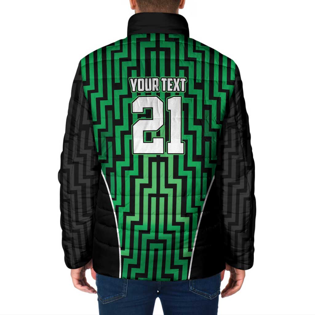 Custom Basketball New Zealand Padded Jacket Green Maori Ta Moko Indigenous - Polynesian Pride