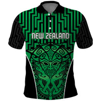 Custom Basketball New Zealand Polo Shirt Green Maori Ta Moko Indigenous - Polynesian Pride
