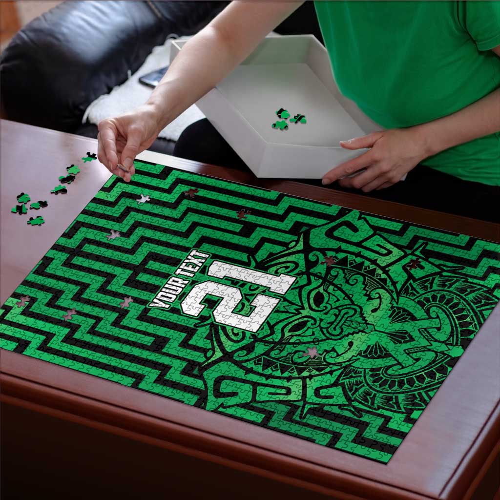 Custom Basketball New Zealand Puzzle Green Maori Ta Moko Indigenous - Polynesian Pride