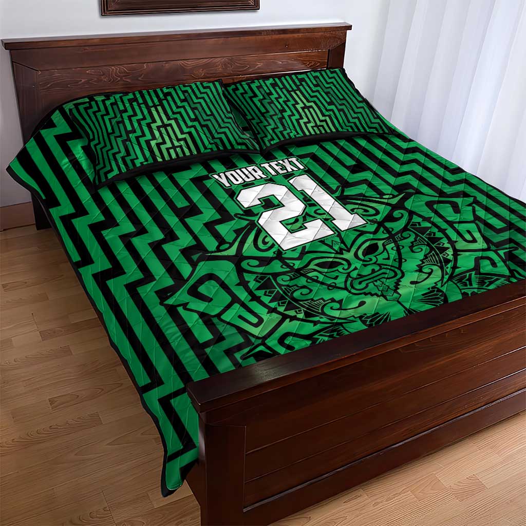 Custom Basketball New Zealand Quilt Bed Set Green Maori Ta Moko Indigenous - Polynesian Pride