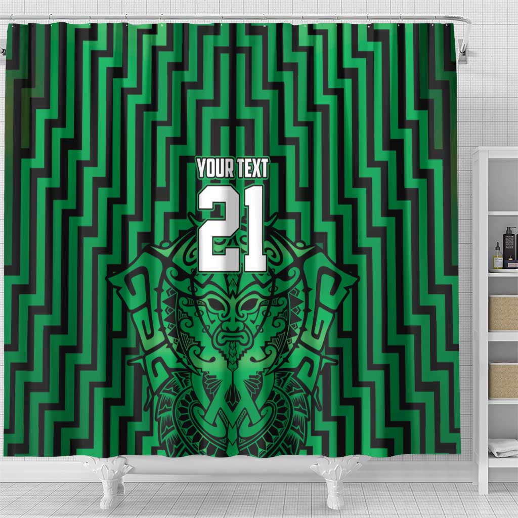 Custom Basketball New Zealand Shower Curtain Green Maori Ta Moko Indigenous - Polynesian Pride