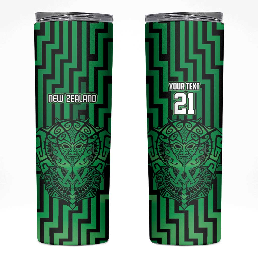 Custom Basketball New Zealand Skinny Tumbler Green Maori Ta Moko Indigenous - Polynesian Pride