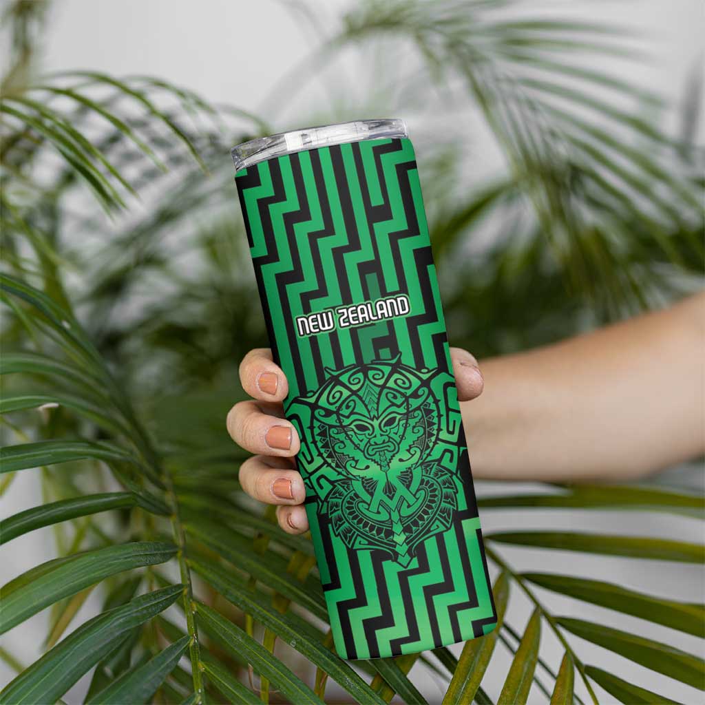 Custom Basketball New Zealand Skinny Tumbler Green Maori Ta Moko Indigenous - Polynesian Pride