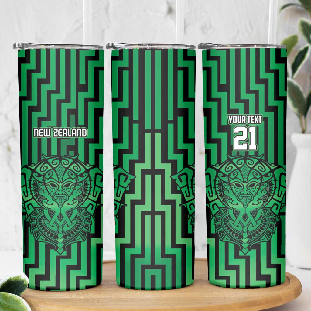 Custom Basketball New Zealand Skinny Tumbler Green Maori Ta Moko Indigenous - Polynesian Pride