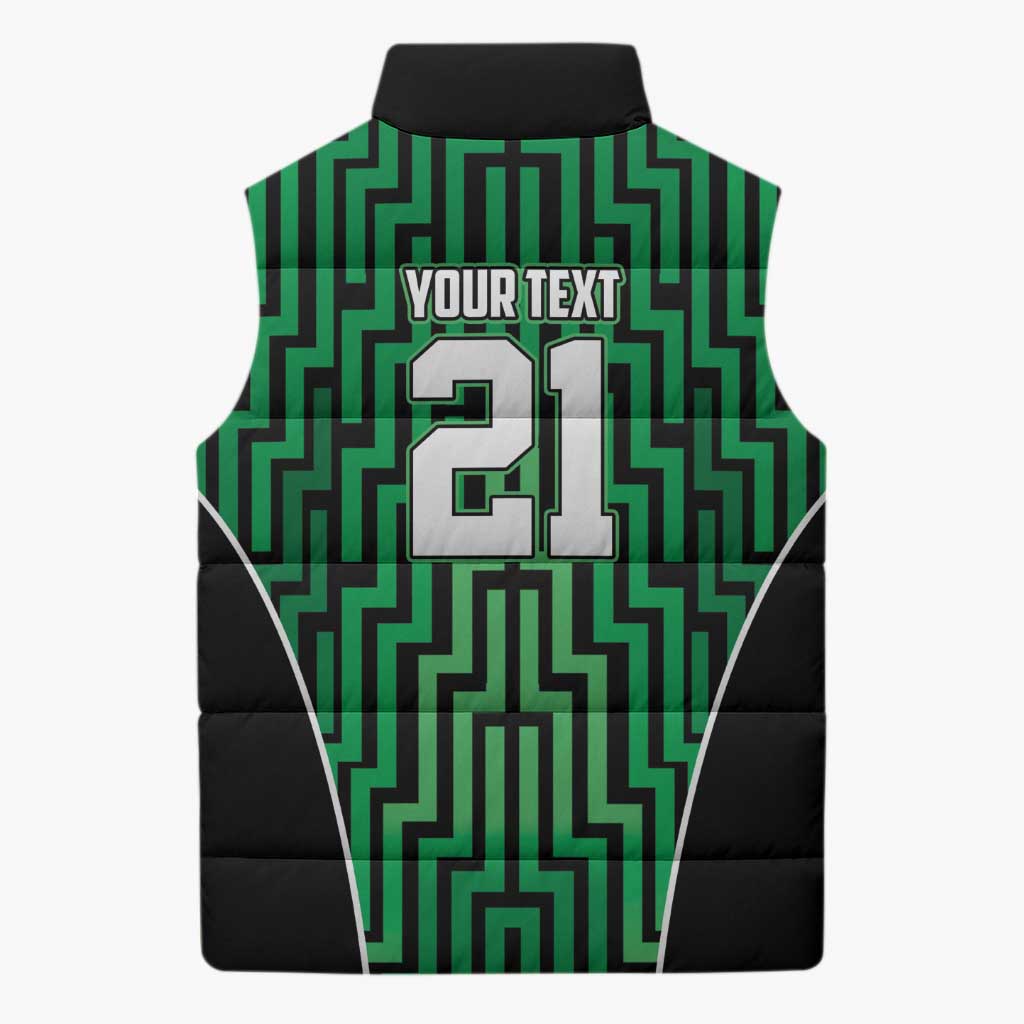 Custom Basketball New Zealand Sleeveless Puffer Jacket Green Maori Ta Moko Indigenous - Polynesian Pride