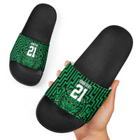 Custom Basketball New Zealand Slide Sandals Green Maori Ta Moko Indigenous - Polynesian Pride