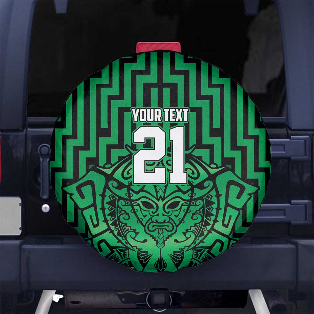 Custom Basketball New Zealand Spare Tire Cover Green Maori Ta Moko Indigenous - Polynesian Pride