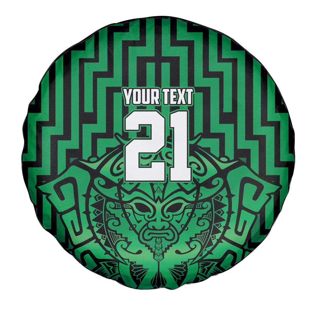 Custom Basketball New Zealand Spare Tire Cover Green Maori Ta Moko Indigenous - Polynesian Pride