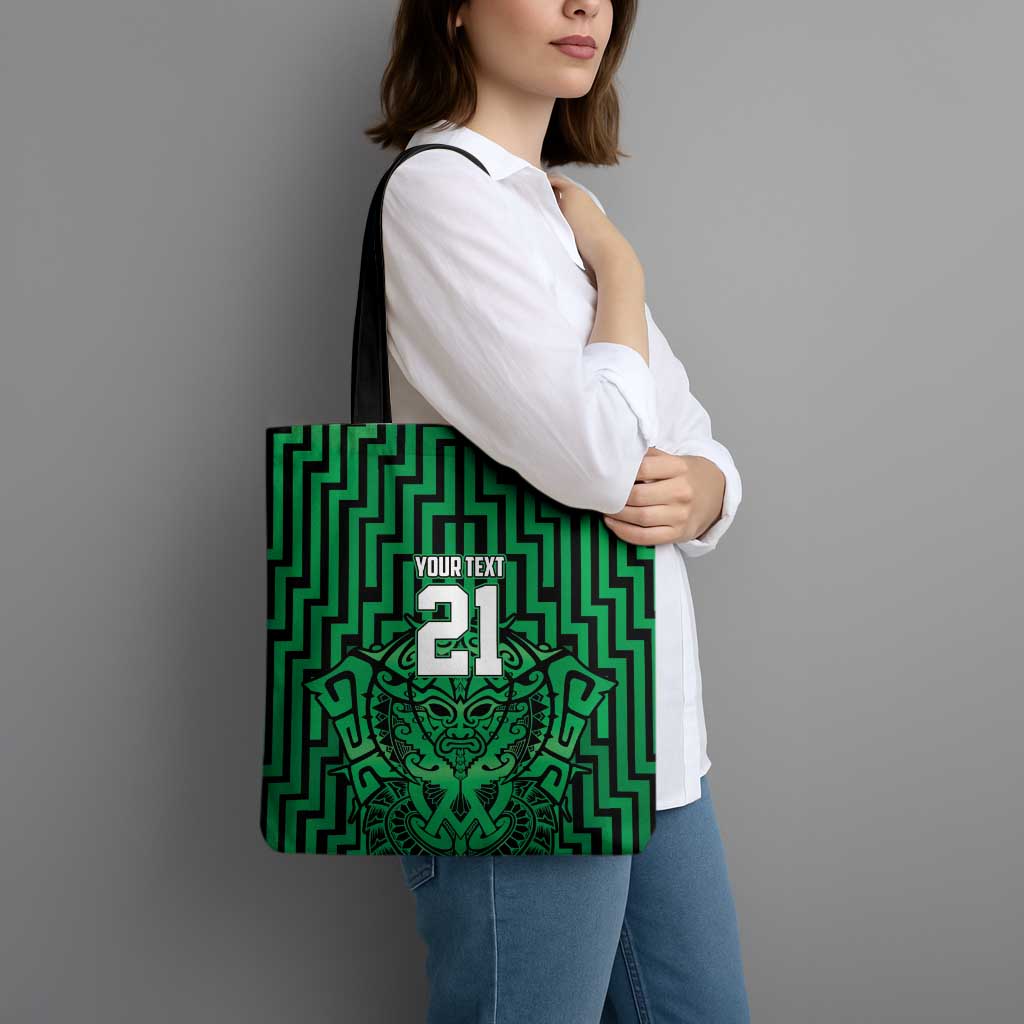 Custom Basketball New Zealand Tote Bag Green Maori Ta Moko Indigenous - Polynesian Pride