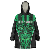 Custom Basketball New Zealand Wearable Blanket Hoodie Green Maori Ta Moko Indigenous - Polynesian Pride