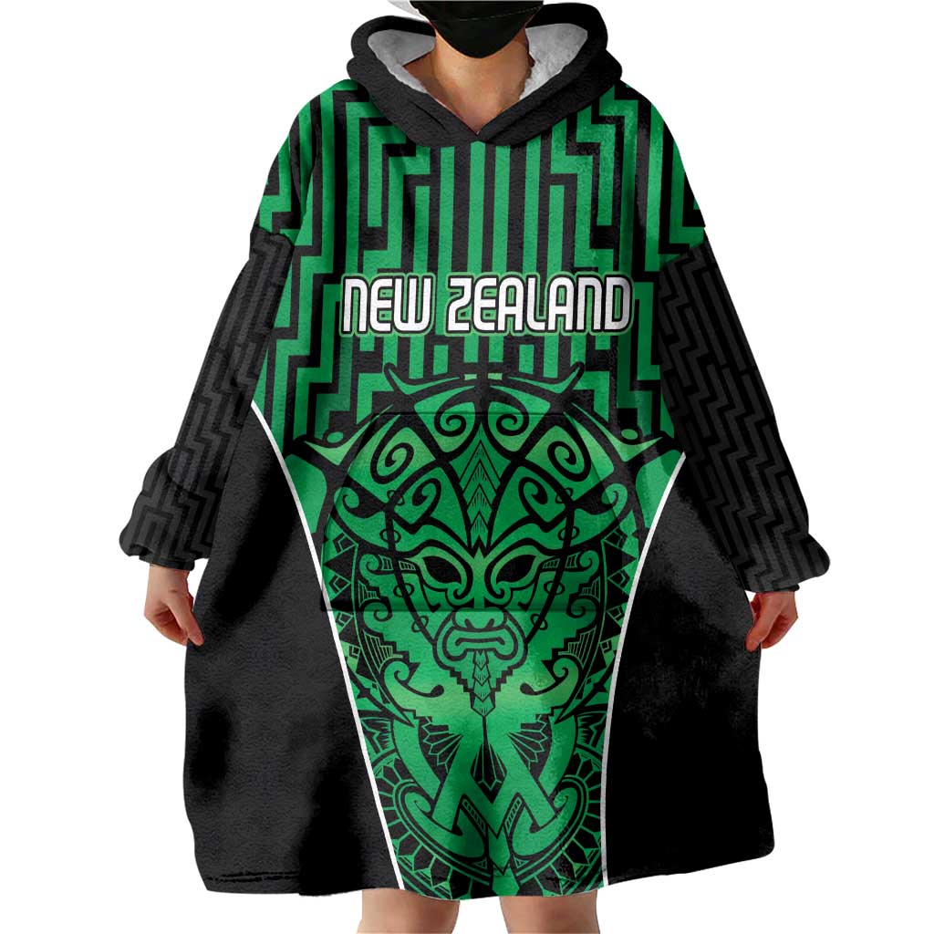 Custom Basketball New Zealand Wearable Blanket Hoodie Green Maori Ta Moko Indigenous - Polynesian Pride