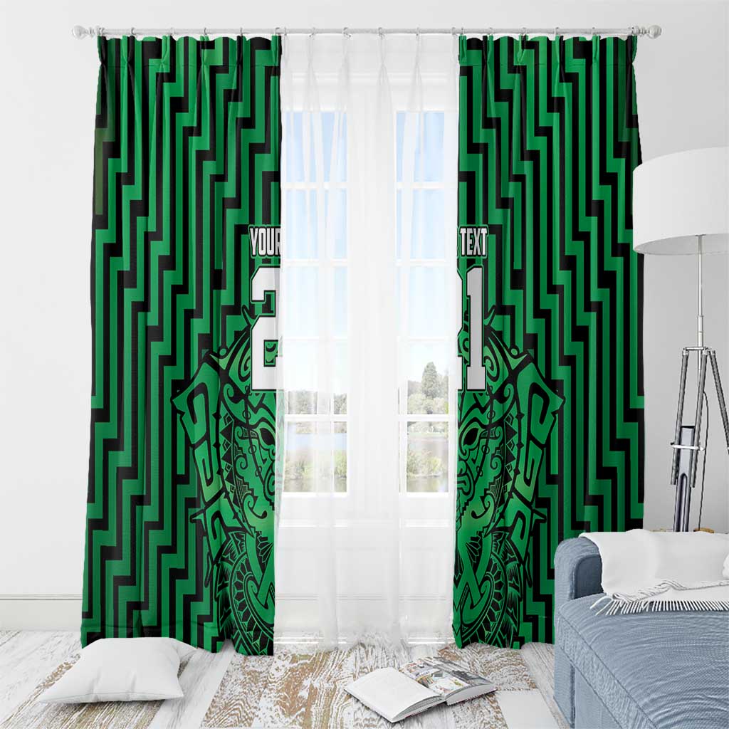 Custom Basketball New Zealand Window Curtain Green Maori Ta Moko Indigenous - Polynesian Pride