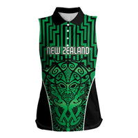 Custom Basketball New Zealand Women Sleeveless Polo Shirt Green Maori Ta Moko Indigenous - Polynesian Pride