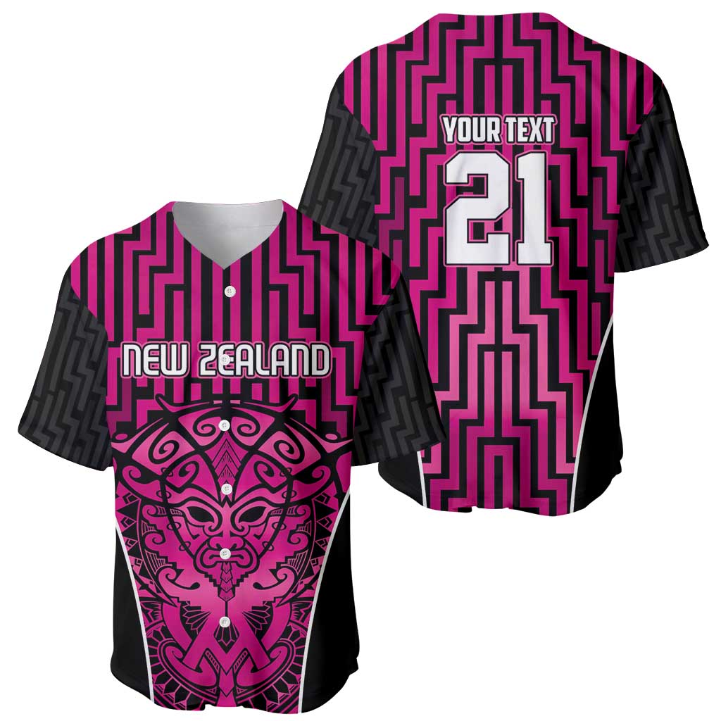 Custom Basketball New Zealand Baseball Jersey Pink Maori Ta Moko Indigenous - Polynesian Pride